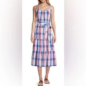 NWT Peyton&Parker Maxi Dress 3X Blue Red Plaid Ruffle‎ Tiered Mommy&Me Boho Chic